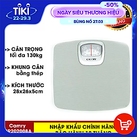 Cân sức khỏe Cân gia đình CAMRY BR2020 cao cấp hoạt động cơ học, trọng tải tối đa 130kg ( bước nhảy +-1kg ) - Hàng nhập khẩu