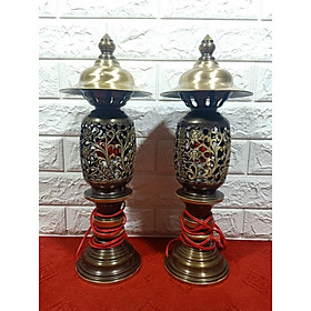 Mua Cặp Đèn Thờ Đúc đồng vàng nguyên chất trang trí ban thờ phong thủy cao 40-50-60 cm nặng 6kg tặng kèm bóng đèn