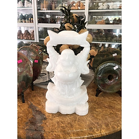 Mua Tượng Phật Di Lặc đứng đỡ thỏi ngân lượng đá trắng - Cao 30 cm