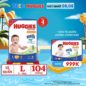 Tã quần Huggies Skin Care Mega Jumbo L100+4 miếng với tràm trà dịu da