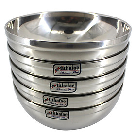 Combo 5 Tô Inox Cách Nhiệt 2 lớp Loại trơn và sâu đường kính 13,14,18 cm Tithafac