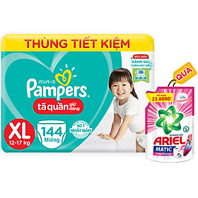 Tã Quần Giữ Dáng Pampers Megabox Thùng Tiết Kiệm M180/L162/XL144 Tặng 1 Túi Ariel 1.25kg Hương Downy
