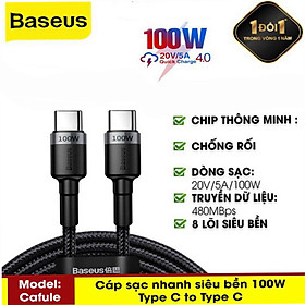 Mua Cáp Sạc Nhanh Cafule 100W Dài 2M  Quick Charge 3.0 Kết Nối Type-C To Type-C Cho Điện Thoại Hàng Chính Hãng Baseus