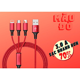 Cáp Sạc 3 Đầu , Chiều Dài Cáp 1m2 , Chất Liệu Vải Dù Chắc Chắn, Đầu Sạc Chống Gãy Gập . Có Thể Sạc 3 Thiết Bị Cùng Lúc. DS01