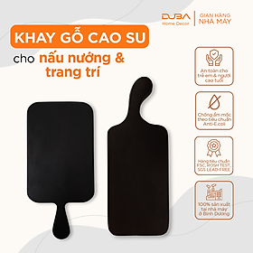Mua Khay gỗ cao su  thớt gỗ trang trí hình chữ nhật có tay cầm màu óc chó đạt chuẩn xuất khẩu - DUBA