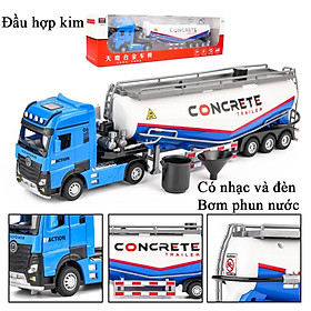 Mô hình đồ chơi xe bơm bê tông đầu bằng hợp kim phun được nước có nhạc và đèn dài 34 cm