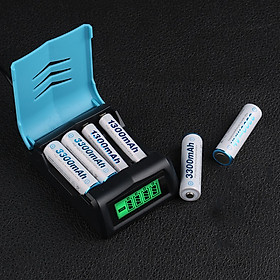 Combo 4 pin AA 3000mAh và sạc nhanh có màn LCD hiển thị thông số từng viên - Combo LCD super charge and 4 AA Ni-MH battery