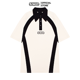 Áo polo nam nữ kem đen POLO RAGLAN tay ngắn có cổ basic cotton thoáng mát - Thương hiệu SWE VN