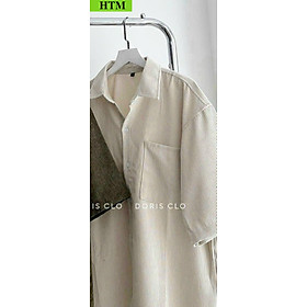 Áo Sơ Mi Nam Nữ Phối Dáng Trẻ Trung Chất Liệu Form Rộng Vải Nhung Thiết Kế Túi Nhỏ Gọn Hàng Hot Trend HTM FASHION - Kem