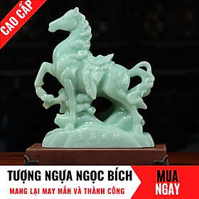 Tượng Ngựa Trang Trí Phong Thủy Bằng Đá Băng Ngọc Cao 34cm