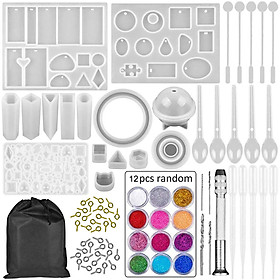94 Pieces Silicone Casting Molds and Tools Set Starter Kit Moulds with Glitters Accessories for Resin Charms Handcrafts