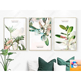 Mua Tranh tráng gương mẫu tối giản lá cây - Bộ 3 tranh pha lê phủ gương treo phòng khách