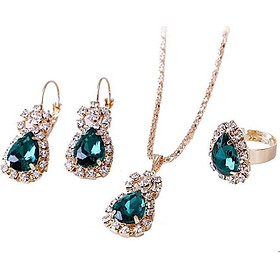 Dây chuyền, nhẫn và đôi khuyên tai đính đá hình giọt nước thiết kế ấn tượng