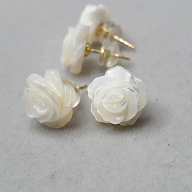 Bông Hoa Khuyên Tai Nữ - Đôi Ngọc Trai Điêu Khắc Cao Cấp, Sang Trọng - Trang Sức Cô Tấm - ROSE PEARL B6789 -Bạc S925, 10-12mm - Màu Trắng