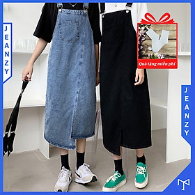 Váy jean nữ kiểu đầm denim nữ xẻ cách tân tui chéo cực đẹp