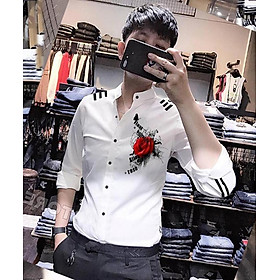 áo sơ mi nam cổ trụ họa tiết hoa hồng
