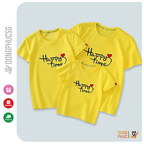 Áo gia đình Happy time Đồng phục gia đình 3/4/5 người đi biển giá rẻ Thun cotton 4 chiều GD315BM2