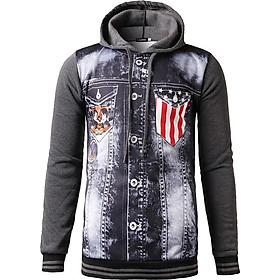 Áo hoodie phối túi hình cờ mỹ Mã: NT1633 - XÁM ĐẬM