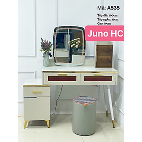 Bàn trang điểm HC Tundo bọc da mặt kính gương led cảm ứng