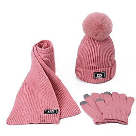 3 Mảnh Khăn Mũ Bộ Bé Gái Trẻ Em PomPon Beanies Dệt Kim Skullies Nón Trẻ Em Giữ Ấm Mùa Đông Len Croptop Mũ Lưỡi Trai unisex - one