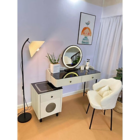 Bàn trang điểm thông minh nhập khẩu kèm ghế, gương đèn led, có loa bluetooth, sạc không dây, đèn ngủ led