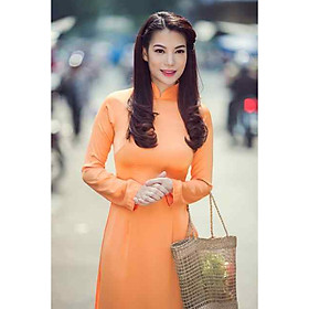 NGOCVN - Áo dài trơn – Tằm Nhật cao cấp, Co dãn, Thanh lịch, Cam - Đen - Đỏ - Hồng cam - Hồng phấn - Tím - Trắng - Vàng - Xanh cổ vịt - Xanh dương - Xanh ngọc, Mọi size - Nữ tính