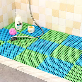 Mua Combo 6 tấm thảm nhựa chống trơn trượt nhà tắm lỗ ghép kháng khuẩn màu xanh