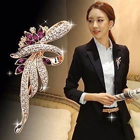 Trâm cài áo chùm hoa lá đính đá sapphire dịu dàng nữ quí phái