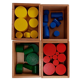 Box of 4 Sets Wooden Knobless Cylinders Montessori Sensorial Materials - intl