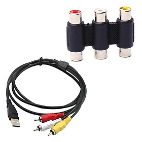 USB to 3 RCA RGB Video AV A/V Cable for HDTV TV Television Splitter Cable Adapter +Female to Female 3 RCA Connector