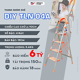 Thang ghế nhôm bản bậc rộng DIY TLN-04A ( 4 bậc) chiều cao sử dụng tối đa 92cm