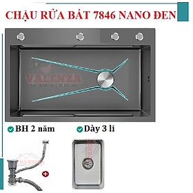 Mua Bồn chậu rửa chén bát 1 hố lớn 78x46cm sus304 nano đen Valenza dày 3 5li kèm chậu phụ inox  bộ xả to ngăn mùi-Hàng chính hãng