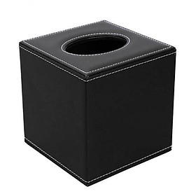 3X Square Countertop Tissue Box Holder Paper Napkin Box Cover PU Leather Black