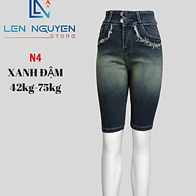 N4_5 Tất Quần Jean Nữ Co Giãn Thiết Kế ,Quần bò Nữ Lưng Cao Size 27-35 Cho 43KG- 76KG Pants Women Denim - Xanh Đậm