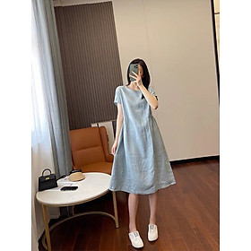 Đầm Suông Cổ Tròn Tay Cộc Dáng Dài Chất Đũi Mềm Mại Nhiều Màu Lựa Chọn