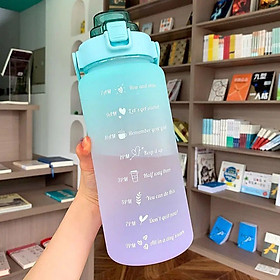Hình ảnh Bình đựng nước 2L siêu cute có vạch báo giờ uống nước có kèm ống hút - Chính hãng
