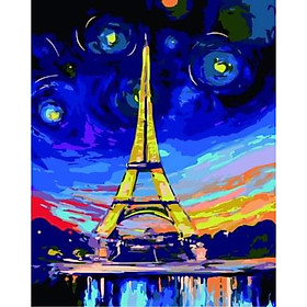 Mua Tranh tô màu theo số Tranh sơn dầu số hoá hình tháp Eiffel 40*50 kèm khung