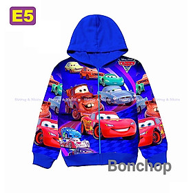 Áo khoác cho bé trai hình xe Mc Queen từ 14-43kg. Chất thun cotton da cá, in 3d giặt không bong chóc