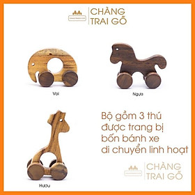 Bộ 3 bạn thú  Hươu, Voi, Ngựa  - Đồ Chơi Gỗ Trẻ Em Chàng Trai Gỗ