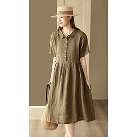 Đầm thiết kế nữ form suông rộng có túi hai bên hông vải Linen mịn mát da215