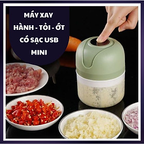 Máy xay hành tỏi ớt gia vị 3 lưỡi dao đa năng mini cầm tay mẫu mới có sạc USB nhỏ gọn tiện lợi an toàn