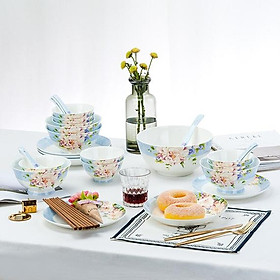 Mua Bộ bát hoa xanh sứ xương cao cấp nhập khẩu set 6 người 36 món CERAFLORAL 5540