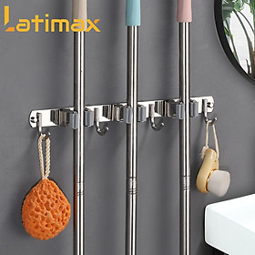 Mua Thanh Treo Đồ Dán Tường Đa Năng Loại 4 Móc kèm 3 Kẹp Chổi Lau Nhà Chất liệu Inox 304 Cao Cấp - Tặng keo dán tường Chuyên dụng