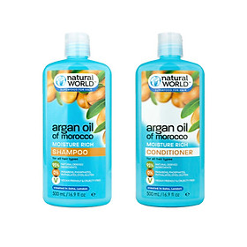 Combo dầu gội - xả dưỡng tóc mềm mượt, phục hồi tóc hư tổn Argan oil of Morrocco Natural World 500ml