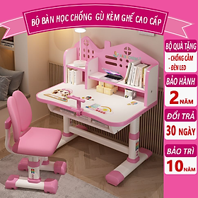Mua (Tặng đèn học + Giá đỡ ngực) Bộ bàn học cho bé tiểu học C06 tăng giảm chiều cao  kệ sách  đệm mông