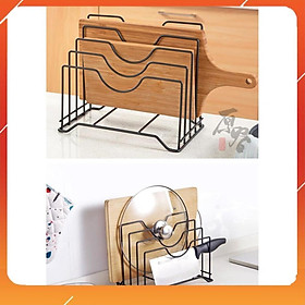 Mua Kệ Để Nắp Nồi Gác Dao Thớt Đa Năng 4 Rãnh_ Kệ gài Dao Thớt Đen Sơn Tĩnh Điện Không Gỉ