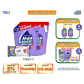 Combo 2 Túi Nước Giặt Xả MaxKleen hương Huyền Diệu (3.8kg/túi) + Lau Bề Mặt Đa Năng