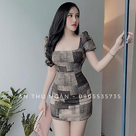 HCM sẵn Đầm uni hoạ tiết caro sang chảnh