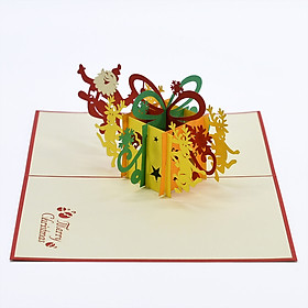 Thiệp 3D handmade, christmas 3D pop-up card Ông già Noel cùng hộp quà size 12x18cm CN112
