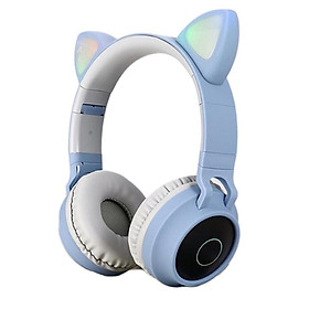 Bluetooth Stereo Cat Ear Headphones LED Light Flashing Glowing Headset Blue